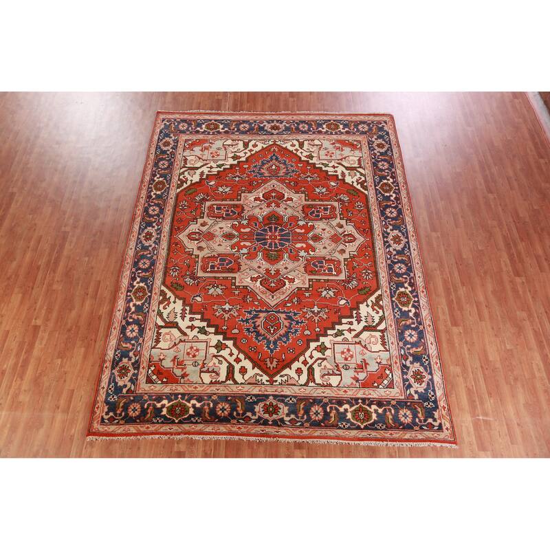 Hand Knotted Oriental 100% Wool Carpet Traditional Medallion Oranges & Rust Heriz (serapi) Area Rug - 11' 10'' X 9' 0''