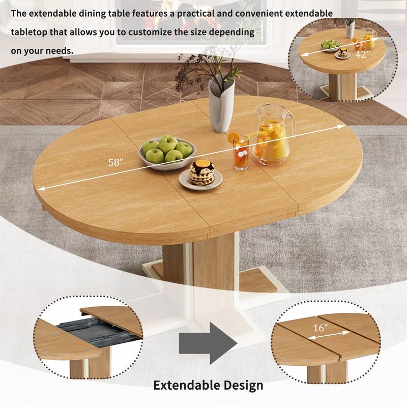 42-58 inch Extendable Oval Table with 16" Leaf, Seats for 6, 2 Colours