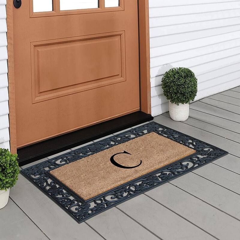A1HC Rubber and Coir Dirt Trapper Heavy Weight Large Monogrammed Doormat, Black