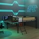 preview thumbnail 37 of 69, Metal Loft Bed with Rectangular Desk, LED lights, Storage Shelves and Hanging Storage Compartments, Safety Guard and Ladder Full - Black+Brown