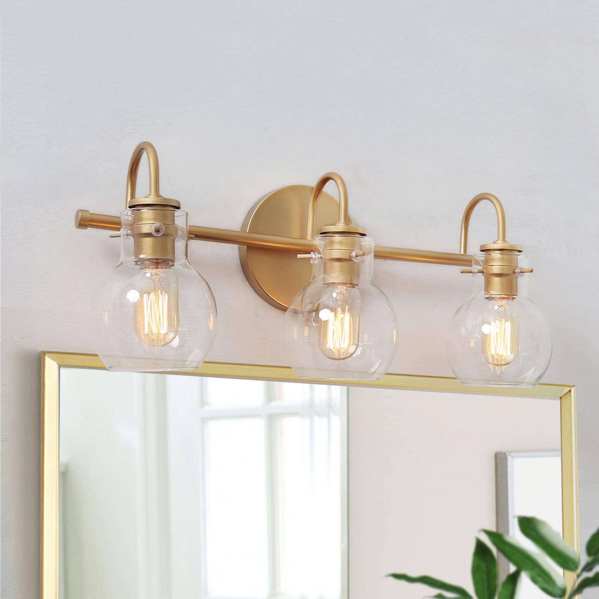 Modern Gold 3 Light Bathroom Vanity Lights Glass Wall Sconces Overstock 32038793 L22xw7xh9