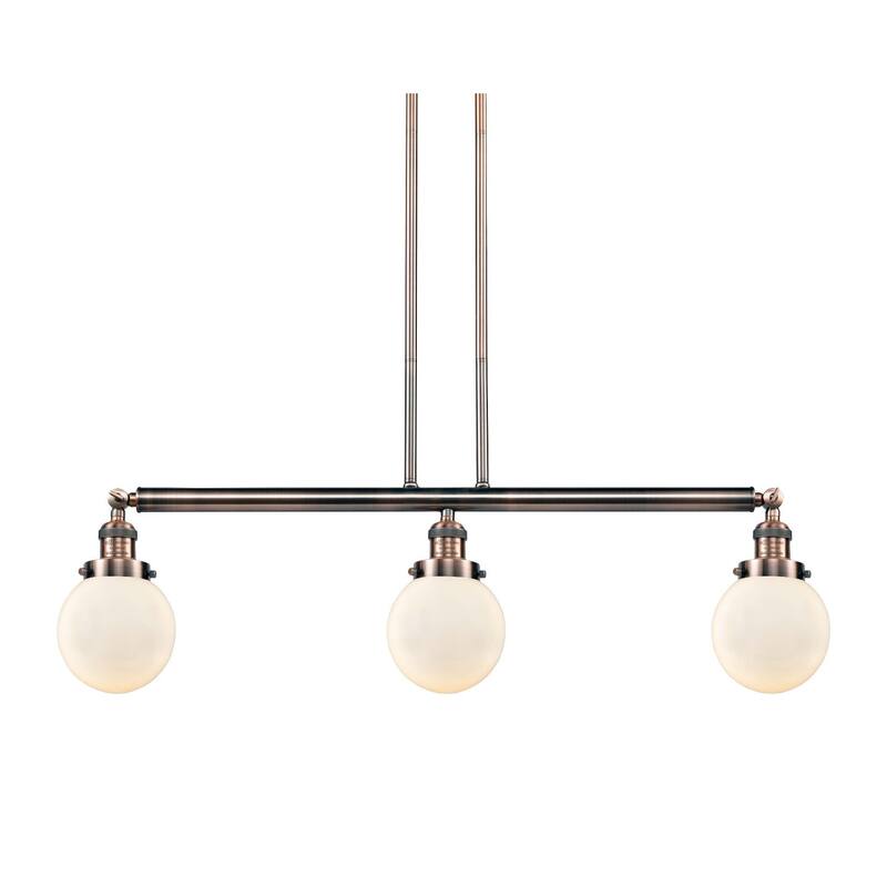 Innovations Lighting Beacon 3 Light 39" Wide Linear Chandelier - Antique Copper / Matte White Cased