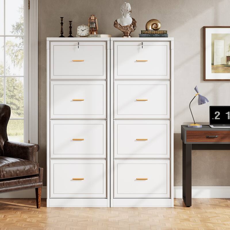 4-Drawer File Cabinet with Lock and Key, Vertical Wooden Filling Cabinet for A4/Letter/Legal Size Files