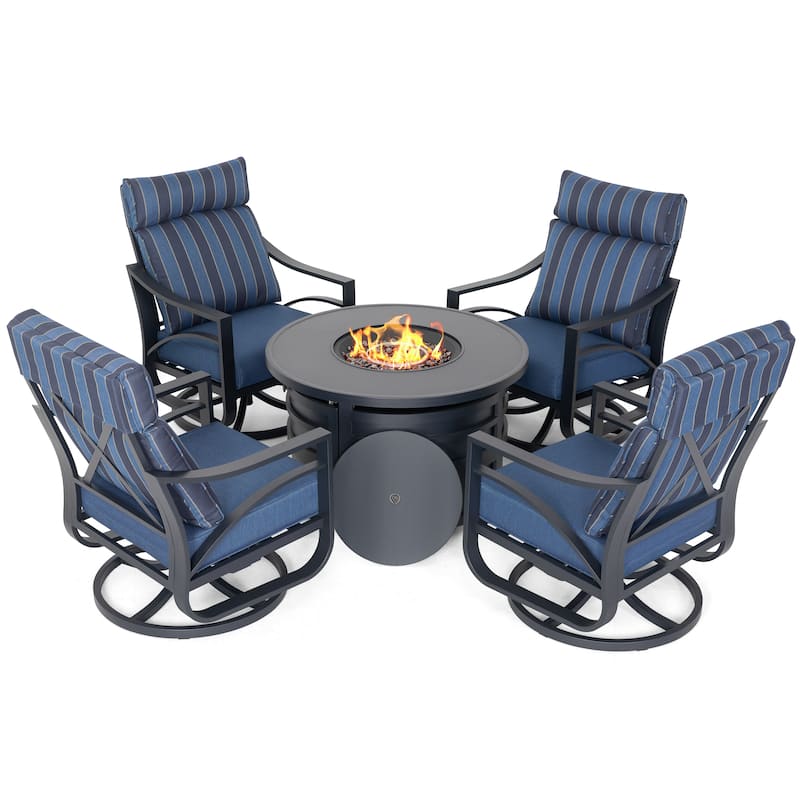 Outdoor 50,000 BTU Aluminum Propane Gas Fire Pit Set with Swivel Chairs