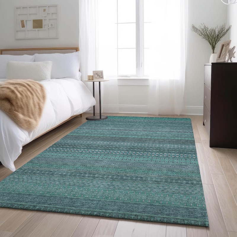 Premium Washable Super Soft Boho Stripes Mayfield Rug - Turquoise - 5' x 7' 6" - Rectangle