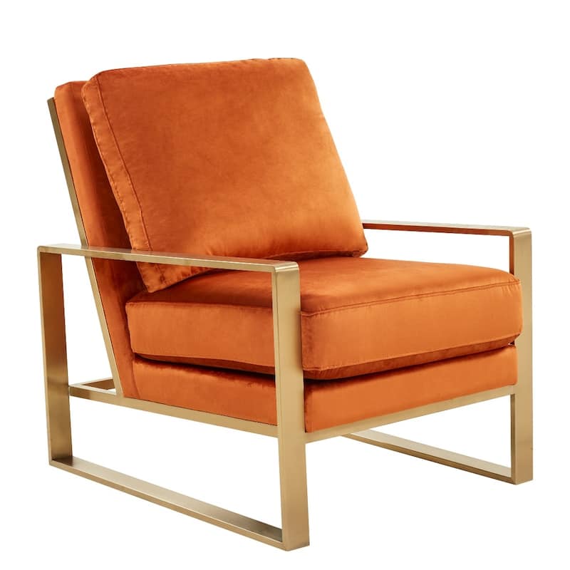 LeisureMod Jefferson Modern Velvet Accent Armchair With Gold Base