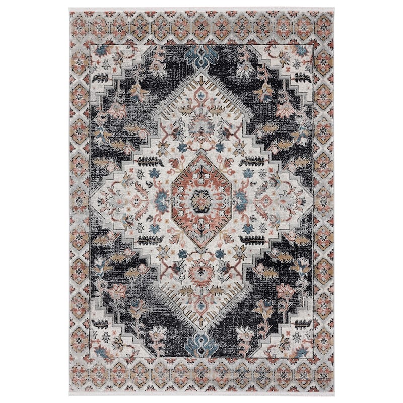 Abani Azure Collection AZR120A Dark Gray Beige Medallion Area Rug 