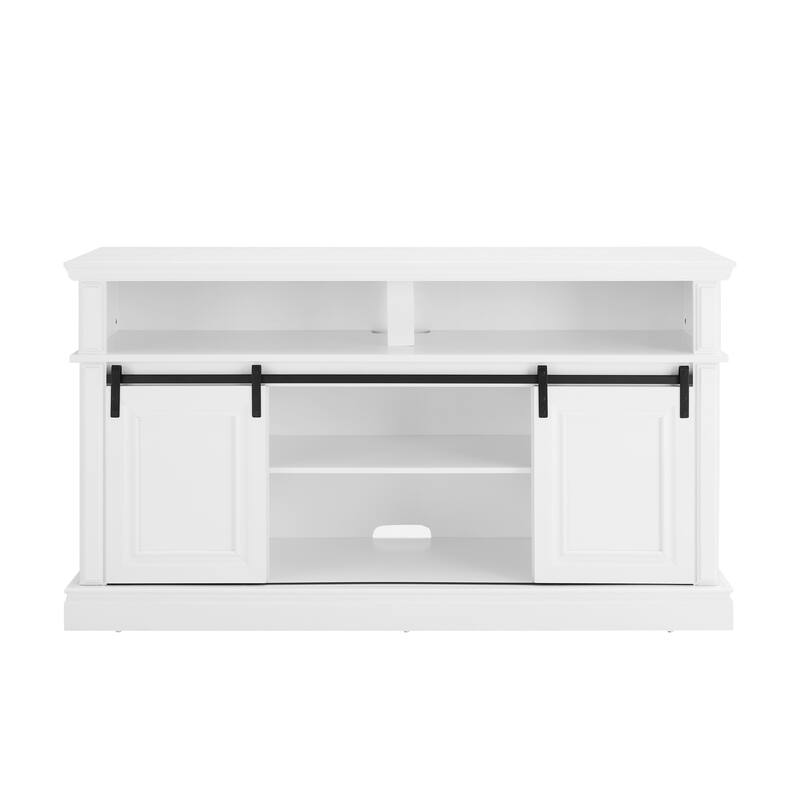 Medieval-Style TV Stand Multi-Functional Sliding Door TV Cabinet with 2 Storage Cabinets and Open Shelves, For Living Room
