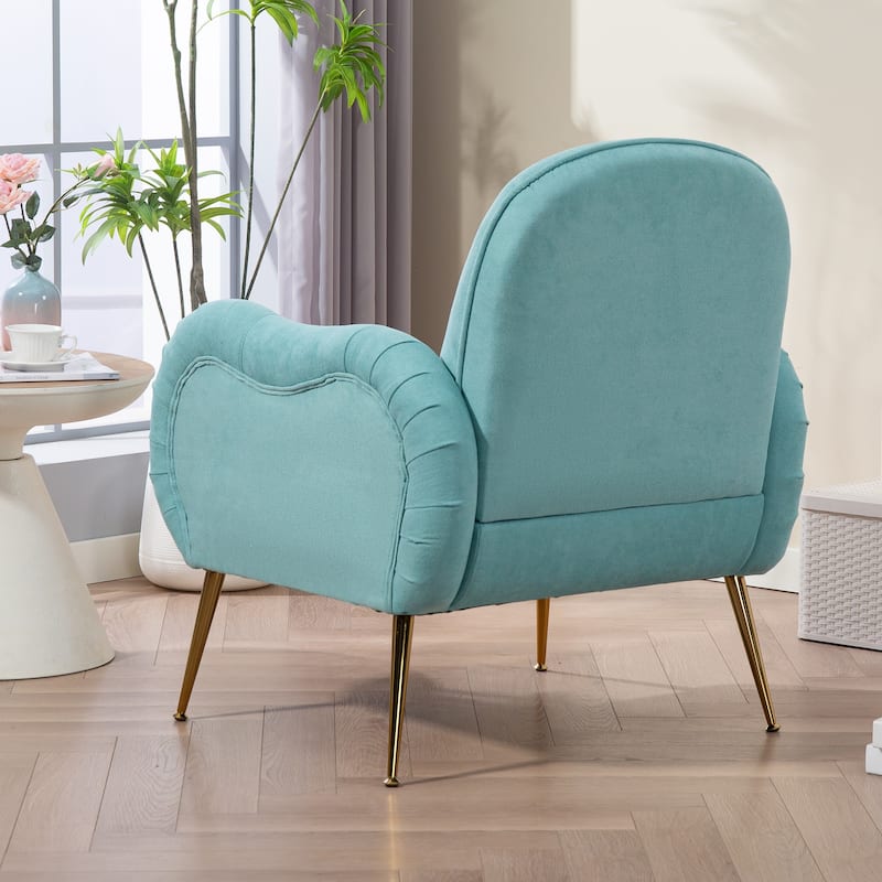 Tufted Upholstered Accent Chair, Dining Room Decorative Club Guest Chair, Single Sofa Chair with Curved Armrests & Metal Legs