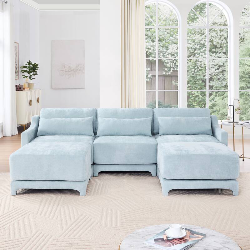 Chenille Upholstered Sofa with Lumbar Pillows