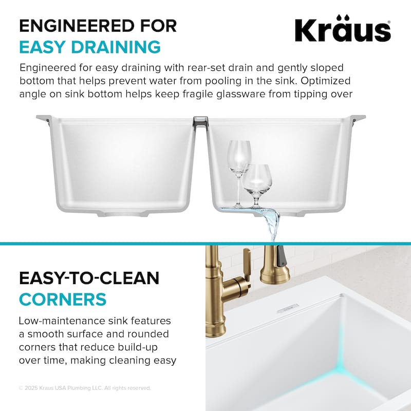 KRAUS Granite 33 inch 2-Bowl Undermount Drop-in Kitchen Sink