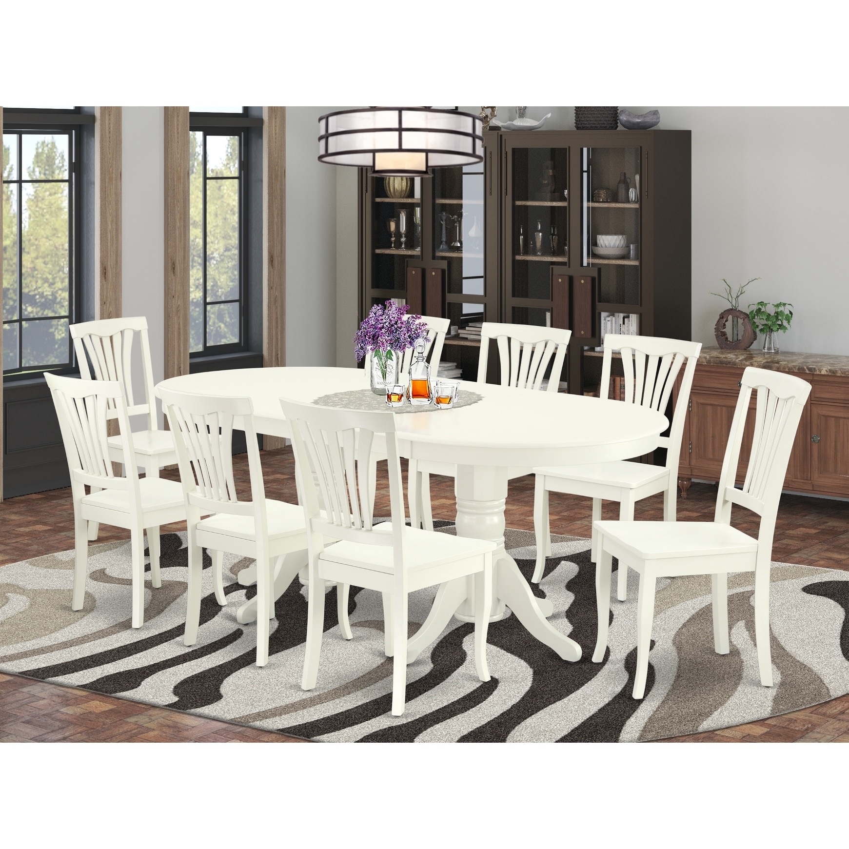 Shop Oval 59 764 Inch Table And Wood Seat Kitchen Chairs In Linen