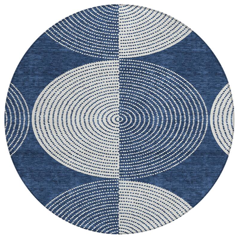 Machine Washable Indoor/ Outdoor Geo Circles Chantille Rug