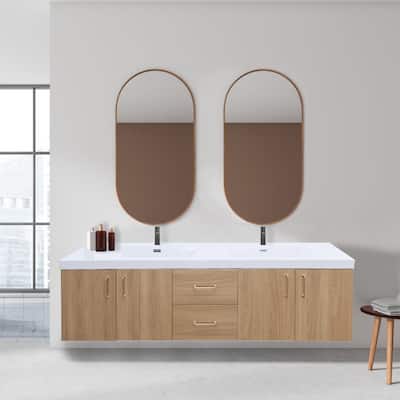AlbyonD 72" 84" Floating Bathroom Vanity with Sink and Faucet, Natural Oak