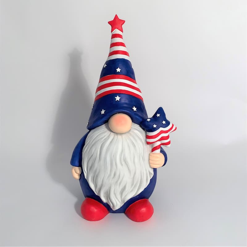 Magnesium Garden Gnome Holding Star Lollipop - Magnesium Oxide - Red, White and Blue - Medium