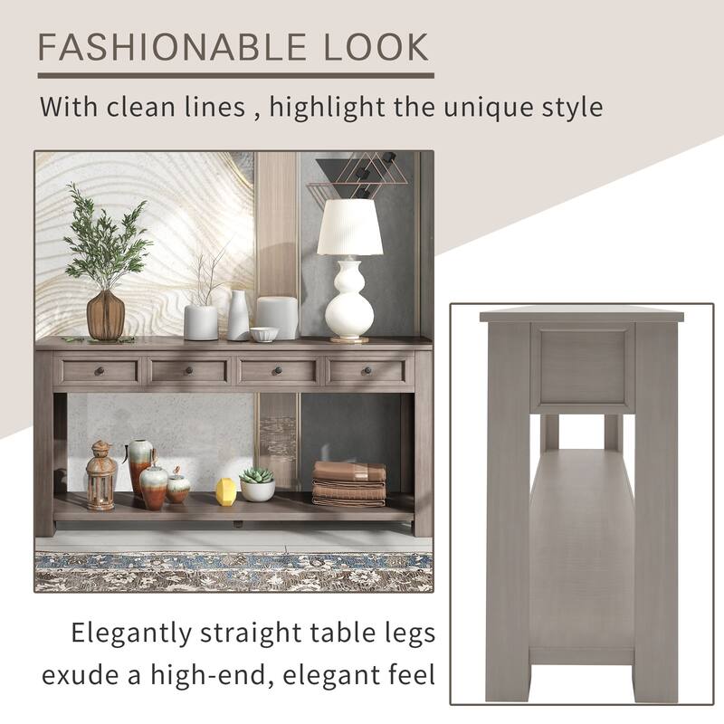 63"L Console Table with 4 Drawers and A Fixed Lower Shelf