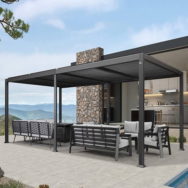 PURPLE LEAF Outdoor Louvered Pergola with Adjustable Metal Roof for Patio Pergola