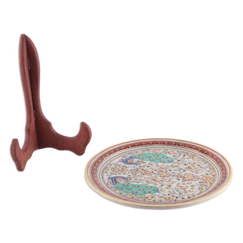 Novica Handmade Peacock Creation Marble Decorative Plate
