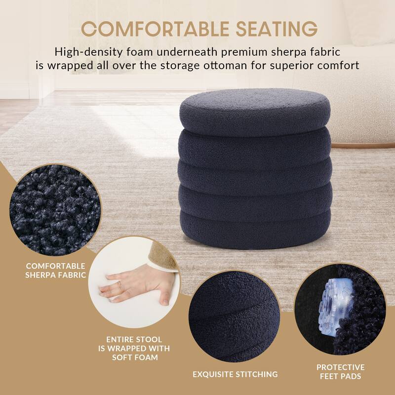 Bayville Sherpa Swivel Chair With Round Storage Ottoman 2-Piece Set