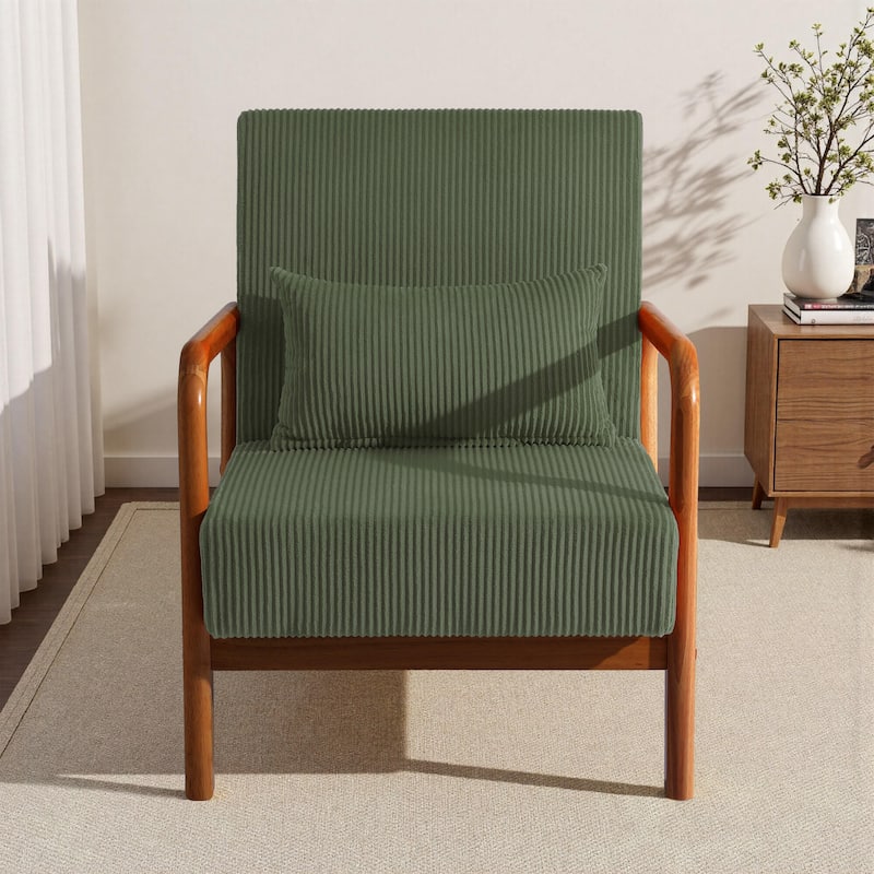 25" W Mid Century Upholstered Wood Accent Chair with Pillow