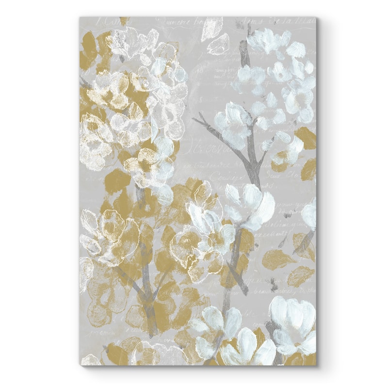 Mustard on Grey Blooms II-Premium Gallery Wrapped Canvas