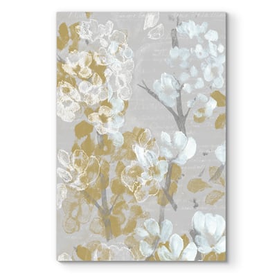 Mustard on Grey Blooms II-Premium Gallery Wrapped Canvas