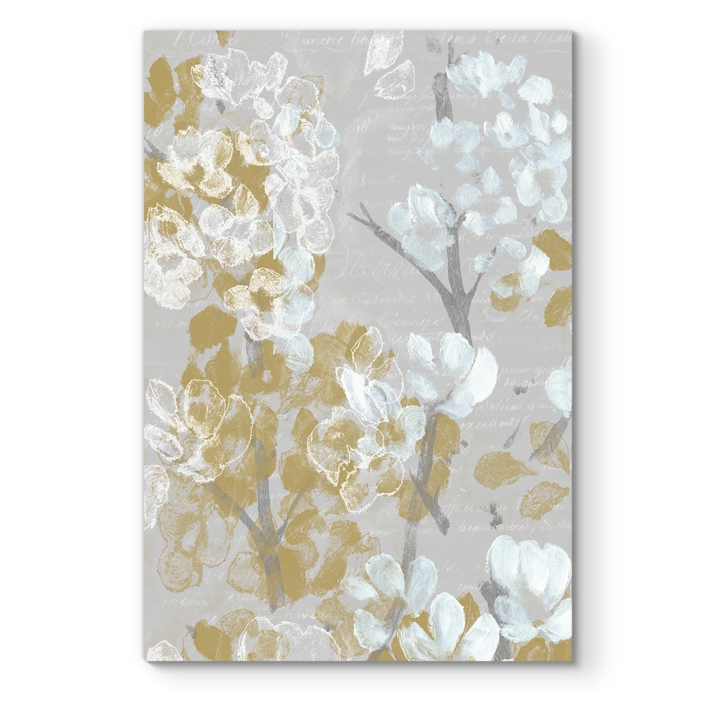 Mustard on Grey Blooms II-Premium Gallery Wrapped Canvas