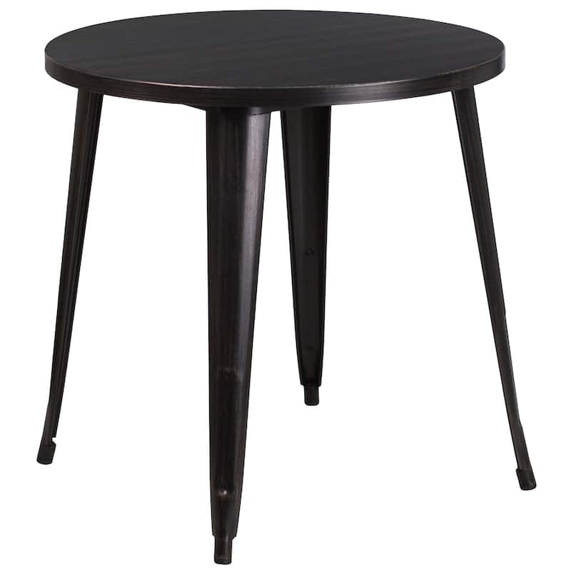 30'' Round Metal Indoor-Outdoor Table - 30"W x 30"D x 29.5"H - 30"W x 30"D x 29.5"H - Black-Antique Gold
