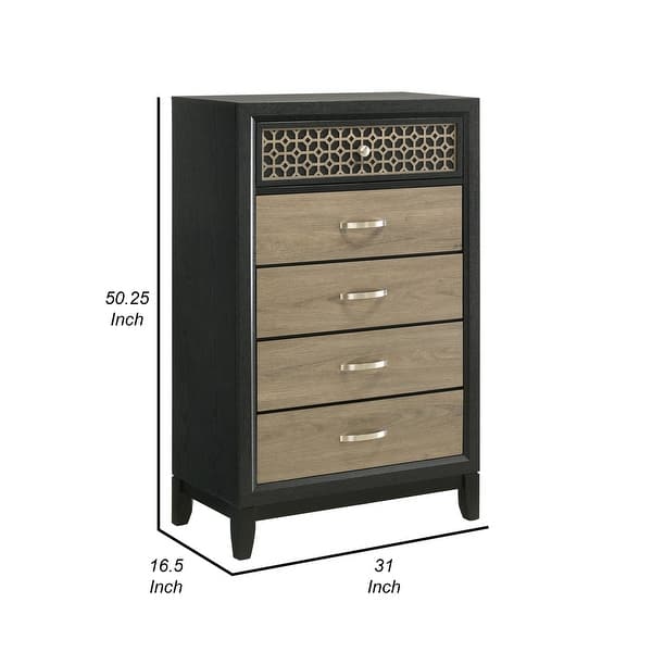 Aki 50 Inch Tall Dresser, 5 Drawers with Geometric Cut Out Design, Black -  Bed Bath & Beyond - 40693236