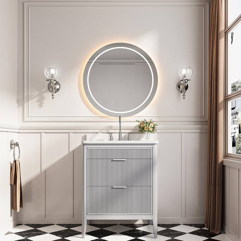 Modland 30" Freestanding Bathroom Vanity with Carrara Marble Top - Soft-Close Drawers,Green / Grey - 30 inch