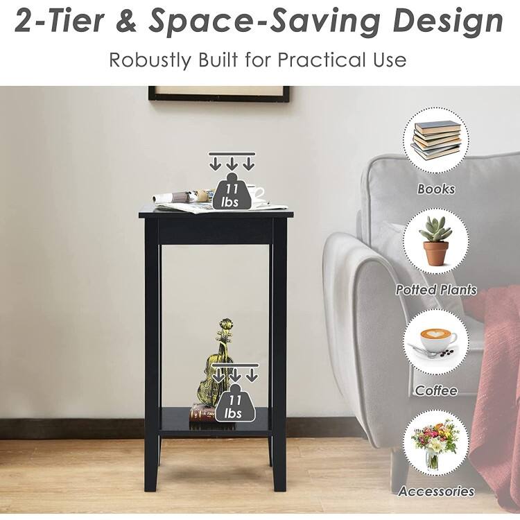 Set of 2 Versatile 2-Tier End Table with Storage Shelf - 16"x11.5" x 29" (L x W x H)