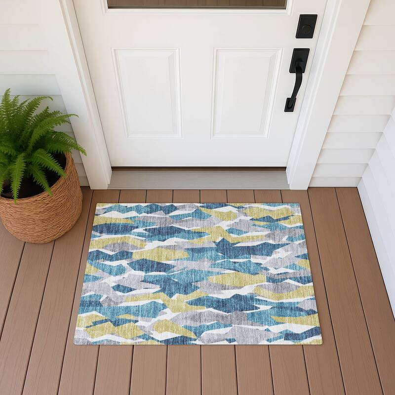 Machine Washable Indoor/ Outdoor Contemporary Dylan Chantille Rug - Teal - 1'8" x 2'6"