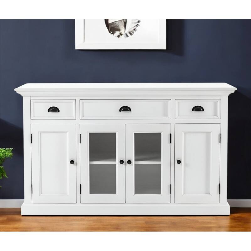 White Accent Cabinet with Glass Doors - 33.46" x 57.09" x 19.69" - 33.46" x 57.09" x 19.69" - White - MDF