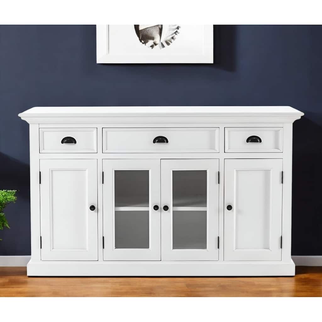 White Accent Cabinet with Glass Doors - 33.46" x 57.09" x 19.69"
