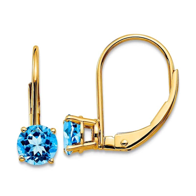 Curata 14k Yellow Gold 5mm Round Gemstone Leverback Earrings - 5x16mm - Blue Topaz