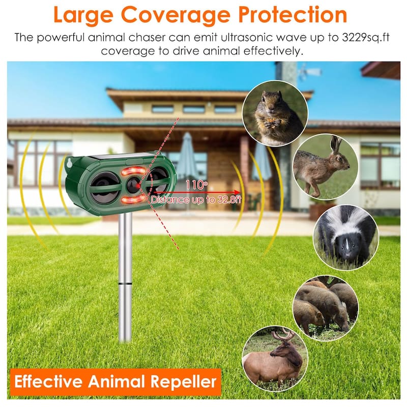 Solar Ultrasonic Animal Repeller Motion Sensor Repellent USB Animal Chaser IP66 Waterproof