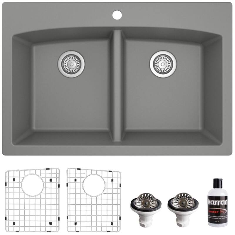 Karran USA QT-710-PK1 Quartz QT 33" Drop In Double Basin Quartz - Grey