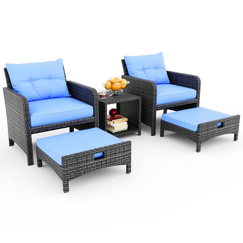Pamapic 5-Piece Wicker Patio Conversation Set with Ottomans