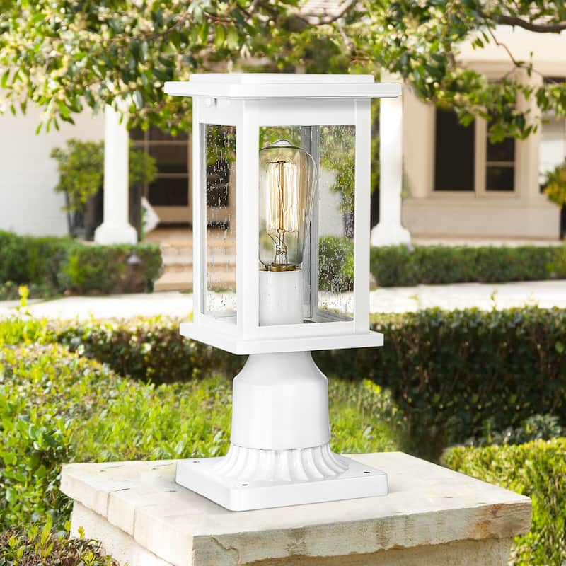Outdoor Post Light Fixtures, 1-Light with Seeded Glass - ‎6 x 6 x 12 inches - White