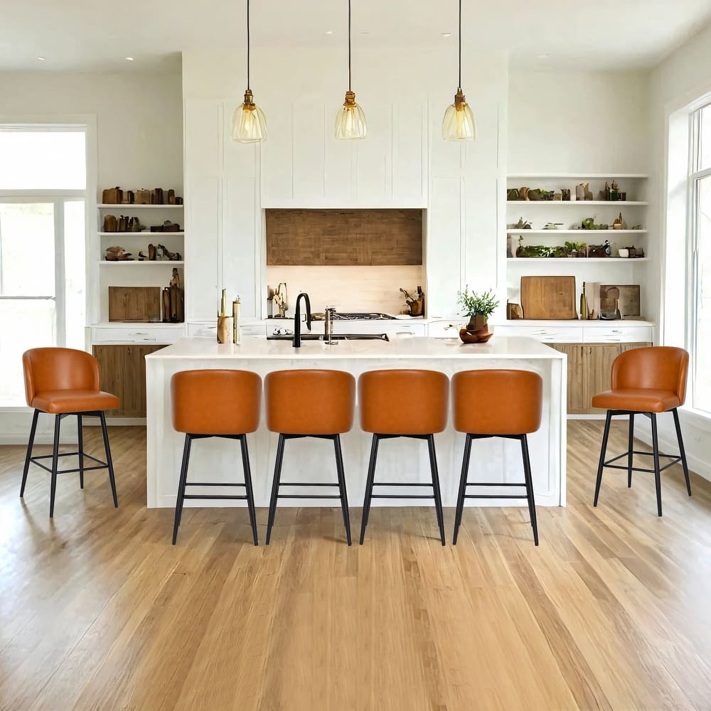 Modern 27" Counter Height Swivel Barstool with Faux Leather Upholstered