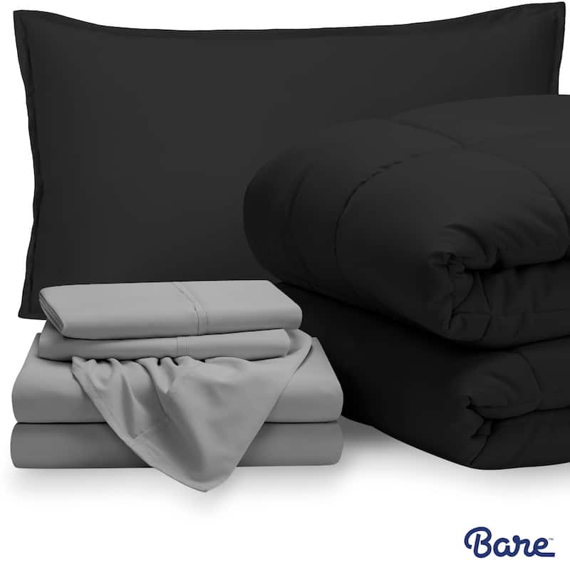 Bare Home Bed-in-a-Bag Down Alternative Comforter & Sheet Set - Black/Light Grey - Twin XL