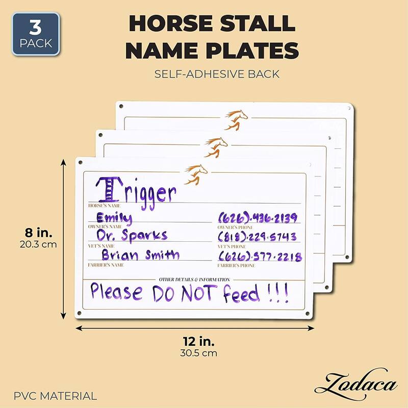 Horse Stall Name Plate, Dry Erase Sign (12 x 8 in, 3 Pack) On Sale