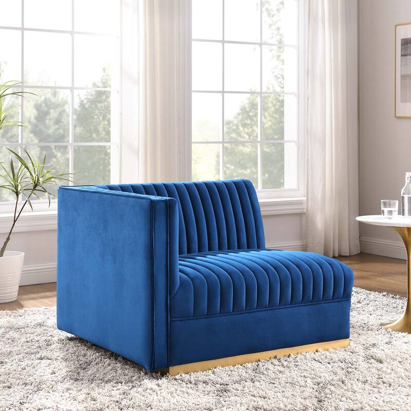 Sanguine Channel Tufted Performance Velvet Modular Sectional Sofa Left-Arm Chair - Navy