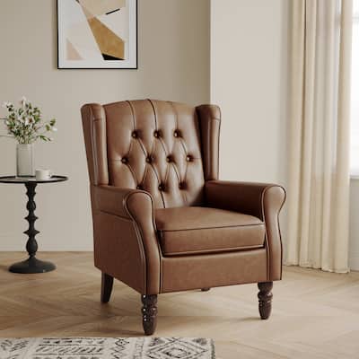 Button-Tufted Accent Chair Wingback Armchair - 38"H