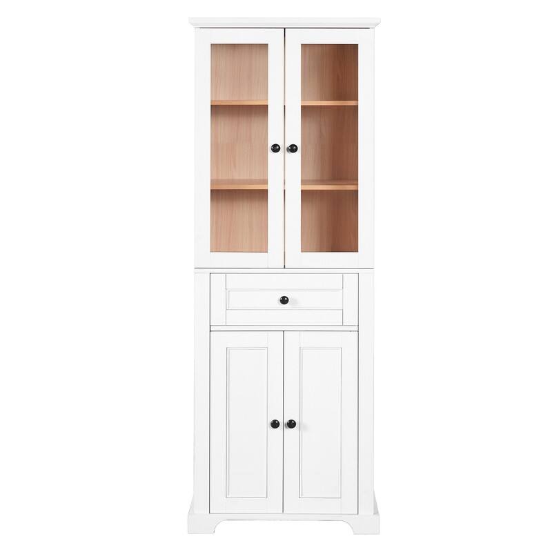 Bathroom Cabinet with Tempered Glass Doors, Adjustable Shelves & Drawer , Soft-Close