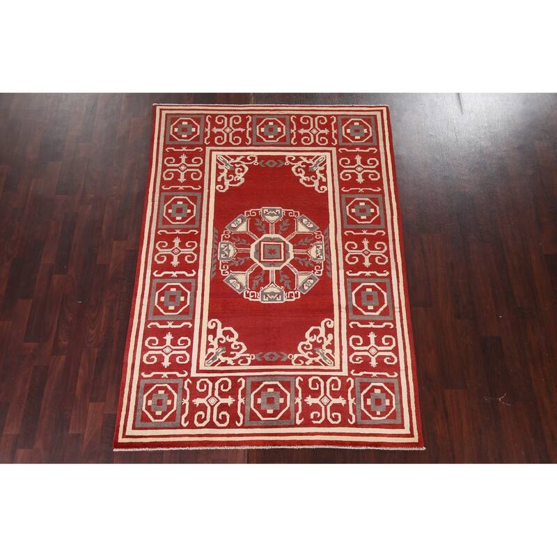Geometric Oriental Gabbeh Kashkoli Area Rug Hand-knotted Wool Carpet - 5'4" x 7'8"