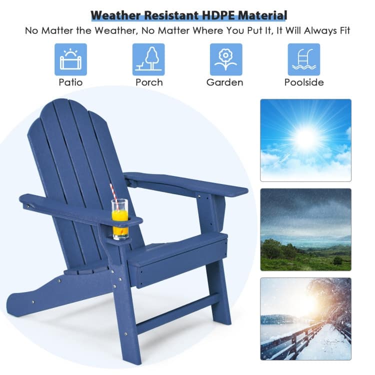 Outdoor Adirondack Chair with Built-in Cup Holder for Backyard Porch - 34" x 31" x 37" (L x W x H)
