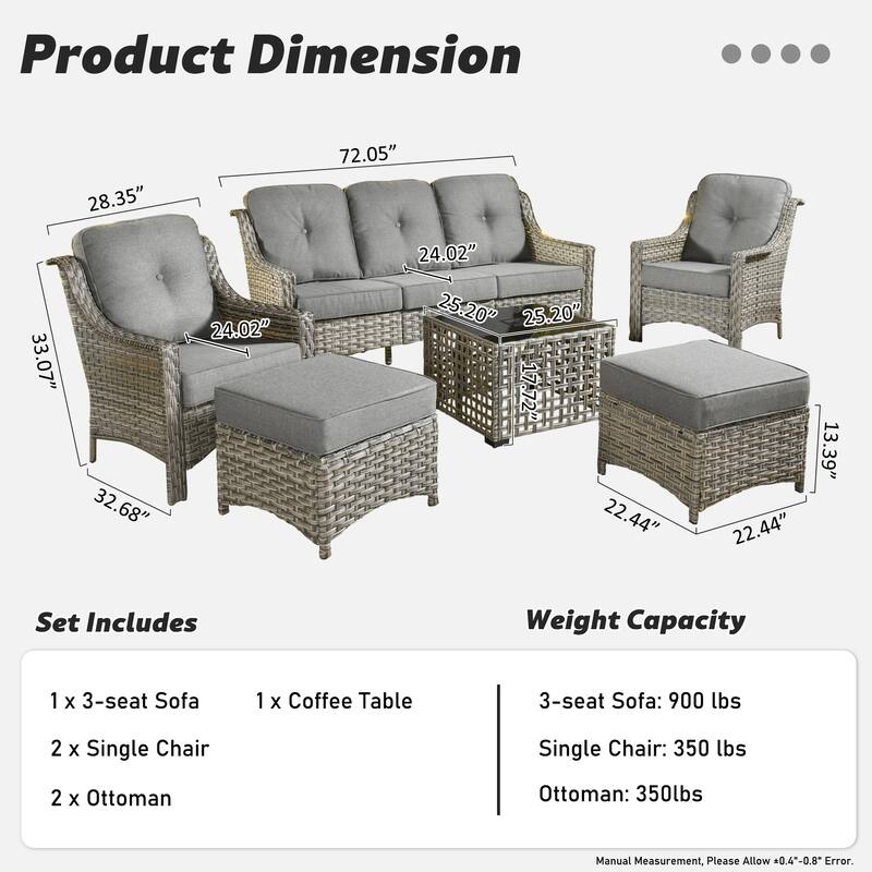HOOOWOOO 6-pieces Wicker Patio Furniture Conversation Set with Coffee Table
