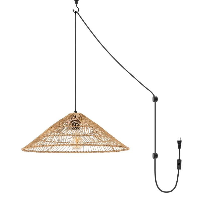 Lucas 1-Light Farmhouse Coastal 180" Cord Plug-In or Hardwired LED Pendant, by JONATHAN Y