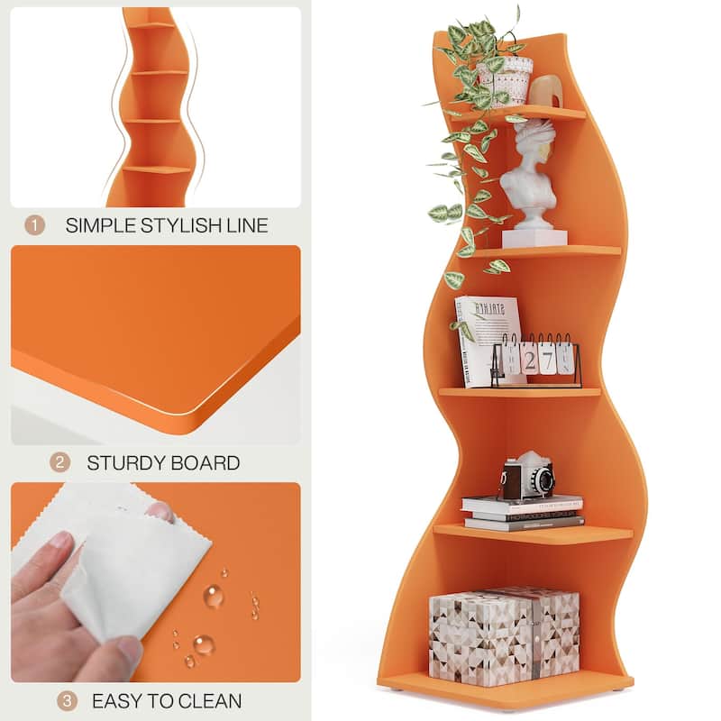 Corner Shelf Bookcase Bookshelf with Unique Shape for Living Room, Home Office